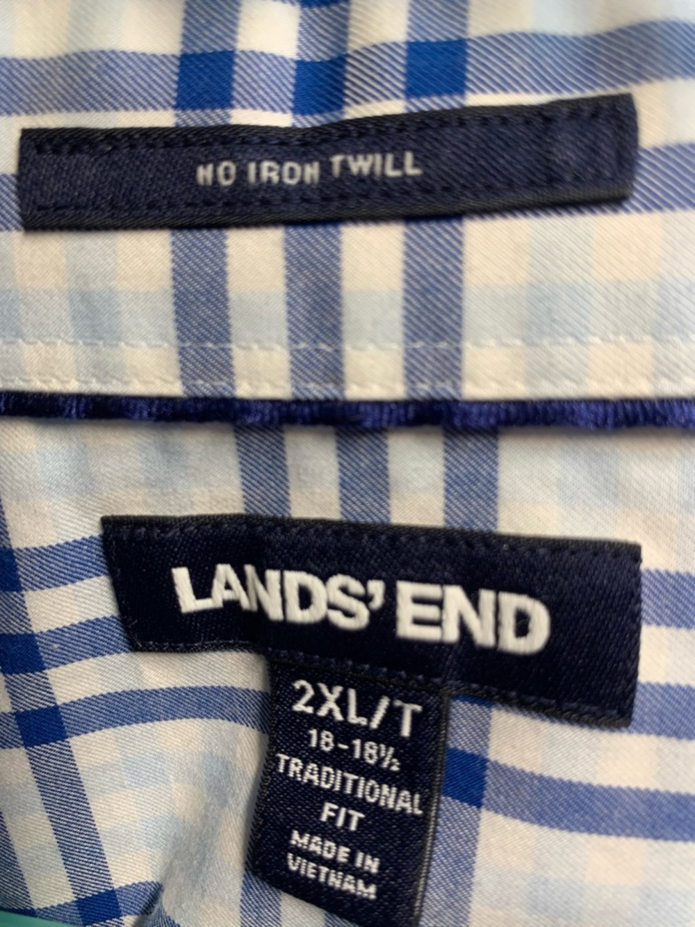 Lands End Mens 2XLT Blue Plaid No Iron Twill Short Sleeve Button Shirt Tall - Picture 14 of 16